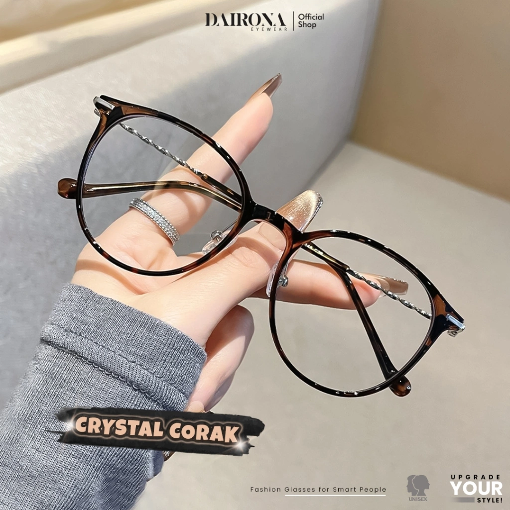Dairona Eyewear Kacamata Photocromic Terbaru Minus Anti Radiasi Anti Blueray Bluecromic Wanita Terbaru Kacamata Fashion Kekinian Bentuk Bulat TR-90+Metal TR206
