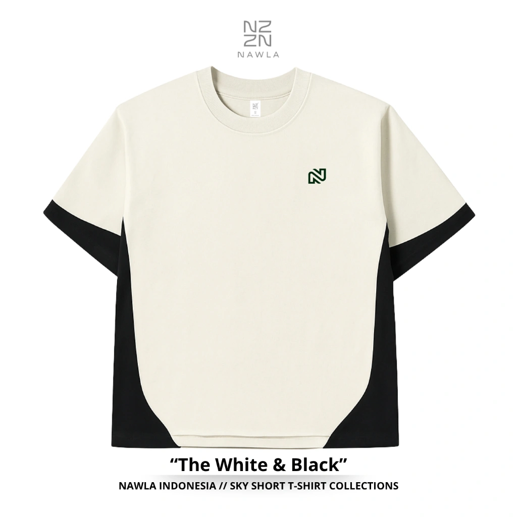 NAWLA - Baju Atasan Pria Kaos Lengan Pendek T-shirt Two Tone Tee Bahan Katun Warna White