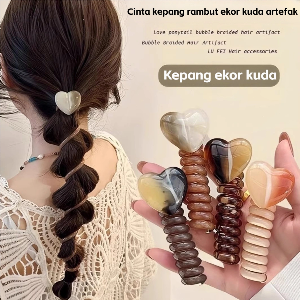 Gaya Jepang baru, kepang ekor kuda sederhana, tali rambut kepang gelembung, cincin rambut cinta kelas atas untuk wanita