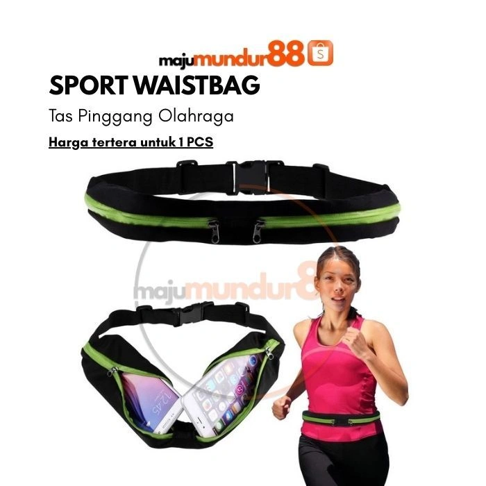 Sport Waist Bag Tas Pinggang Sabuk Olahraga Double Pocket Waterproof