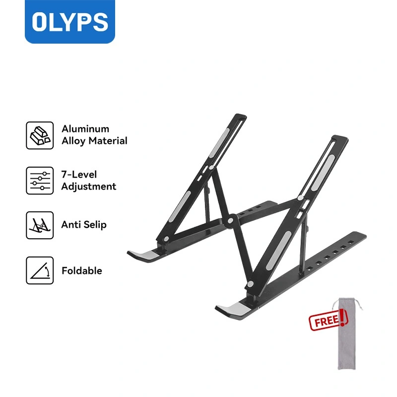 OLYPS Stand Laptop Aluminium Portable Bisa Dilipat Stand Holde Anti Slip -7 Level Angle Adjustable