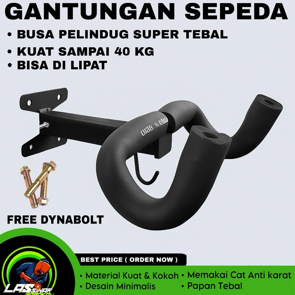 Rak / Gantungan Sepeda Dinding Garasi dengan Gantungan yang Dapat Disesuaikan untuk Penyimpanan Sepeda dan Helm di Garasi atau Rumah, Gantungan Sepeda Horizontal untuk Semua sepeda Gantungan Sepeda dan Helmn