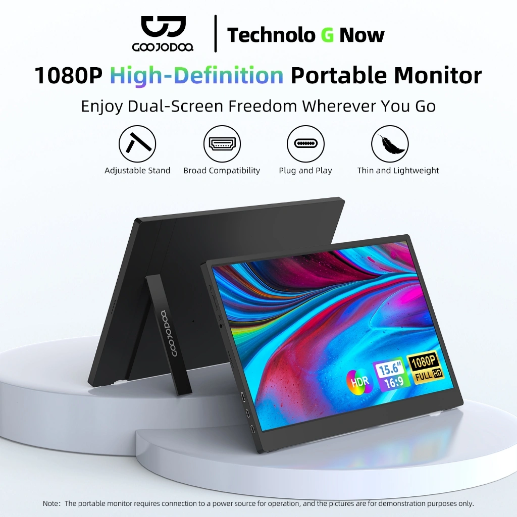 Goojodoq Portable Monitor for 72%sRGB Laptop 15.6'' 1920*1080P 4K FHD 178° wide-angle IPS Display Monitor for iPad/PC/Mac/Phone/Xbox Switch/PS4