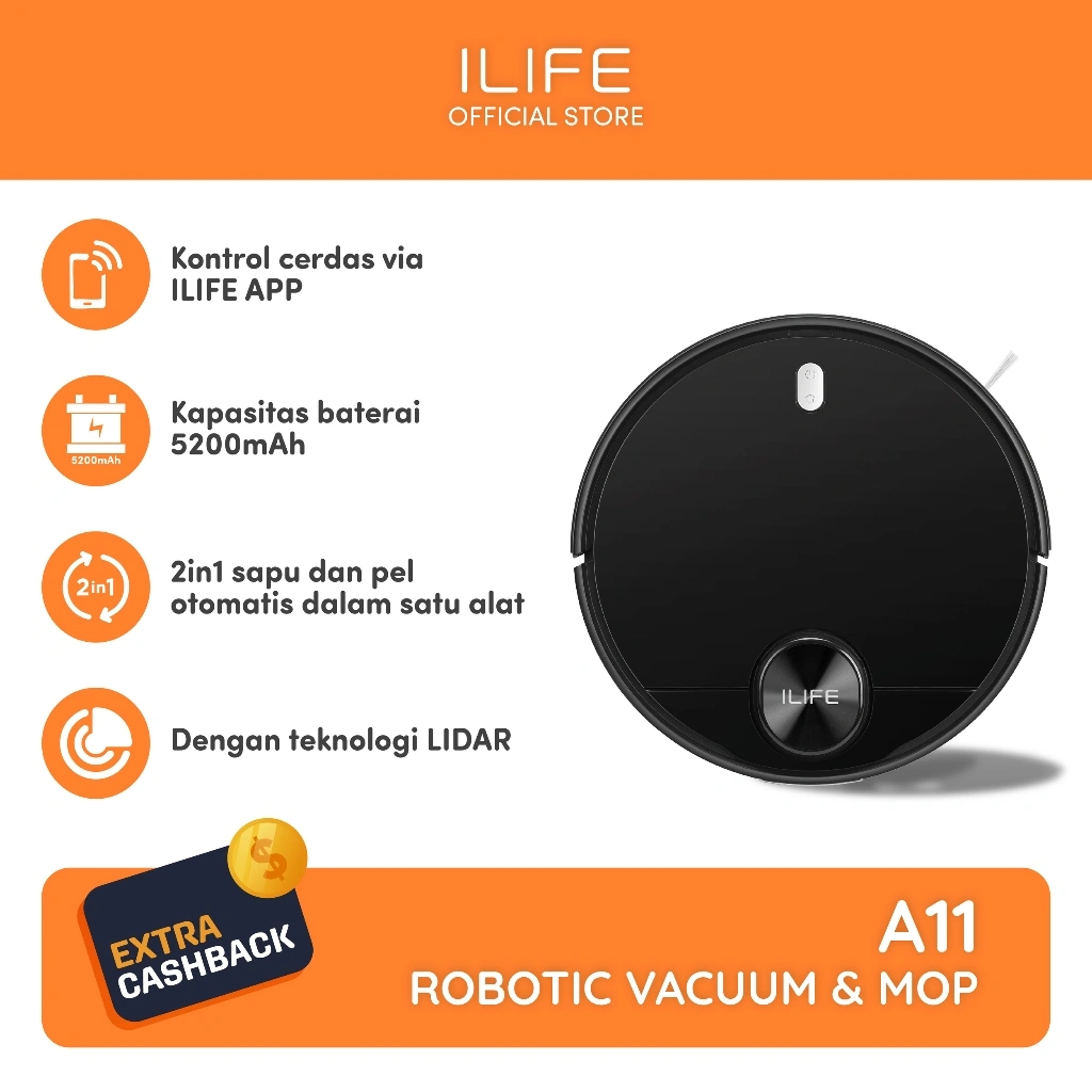 [Best Seller] CLEARANCE SALE iLife Smart Robot Vacuum A11 2in1 Penyedot Debu  dan Pel dengan Remot Kontrol dan App