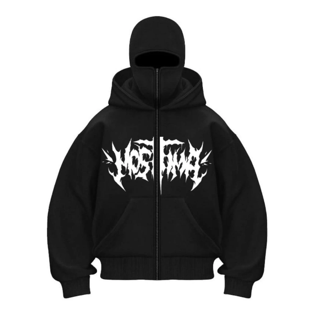 Hoodie Balaclava Zipper Ninja Best Quality Frenemy Mostima S.M.L - XXL Jaket Boxy Hitam Pria Wanita
