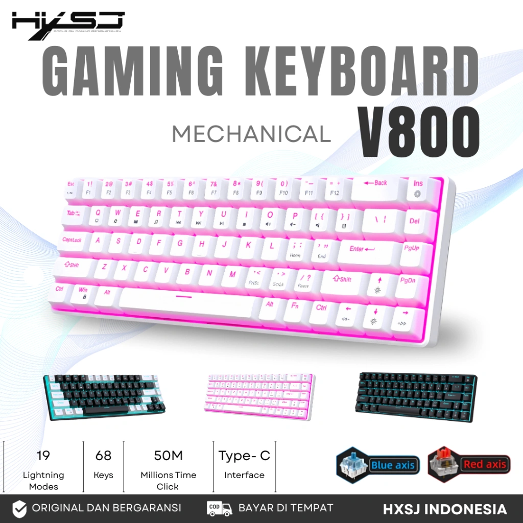 HXSJ V800 Red Axis Blue Axis 68 Key Wired Mechanical Gaming Keyboard