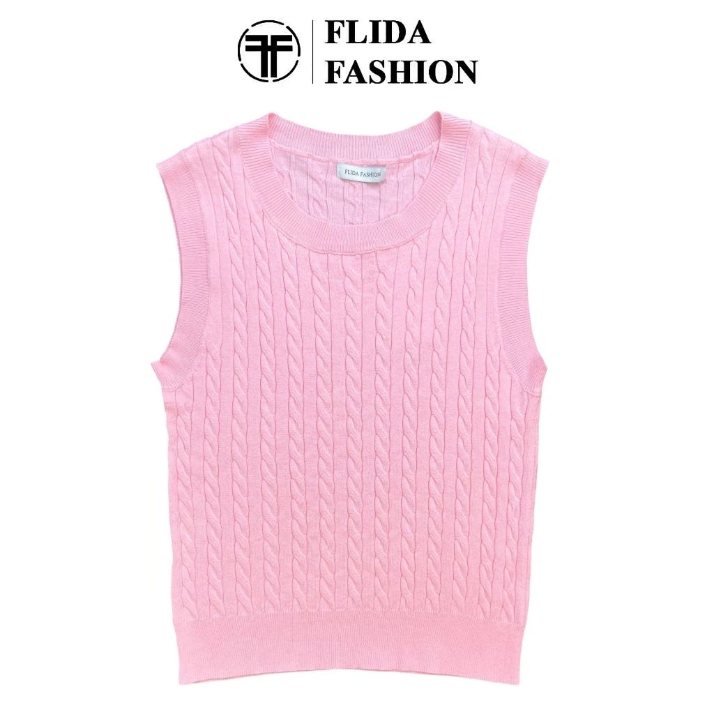 FLIDA FASHION - F337 Rajut vest lengan pendak pola kepang leher o-neck