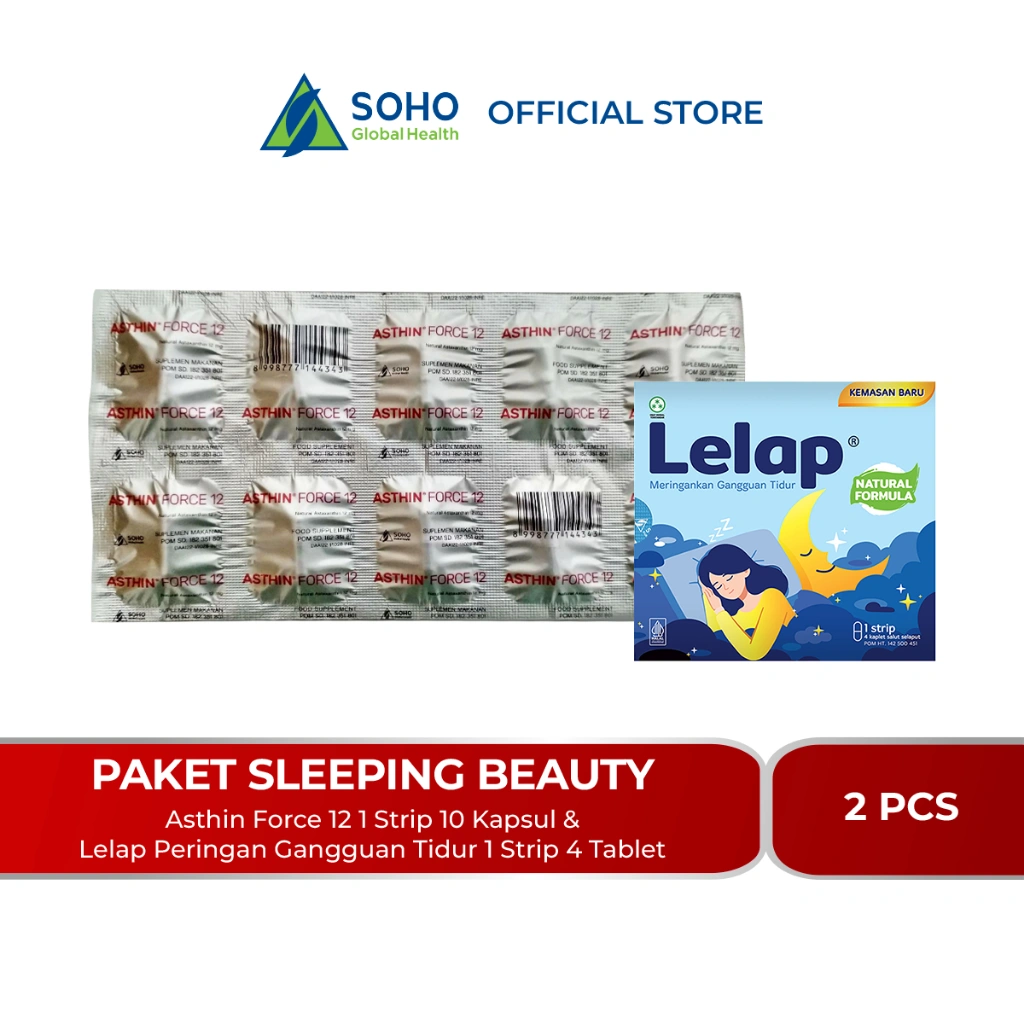 Paket Sleeping Beauty (Asthin Force 12 1 Strip @10 Kapsul & Lelap Peringan Gangguan Tidur 1 Strip @4 Tablet)