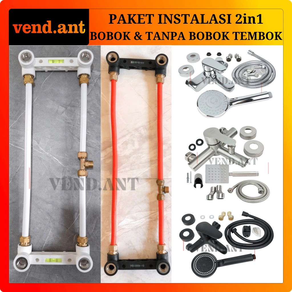 Paket Instalasi 2in1 Double Bracket Luar Dalam Bobok Tanpa Bobok Tembok Water Heater Gas Listrik