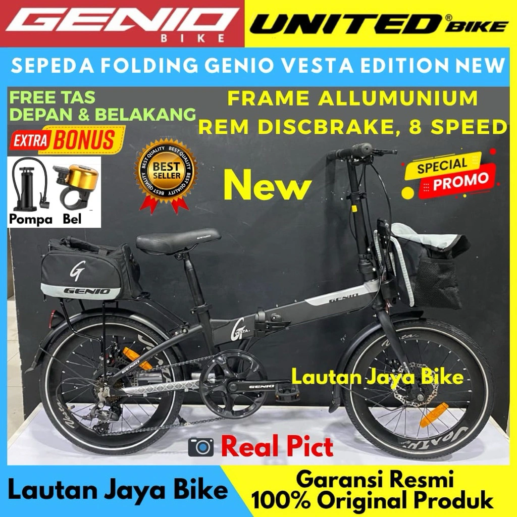 Sepeda Lipat 20 Geniobike Vesta Frame Alloy Rem Discbrake Operangigi 8sp Free Bag New