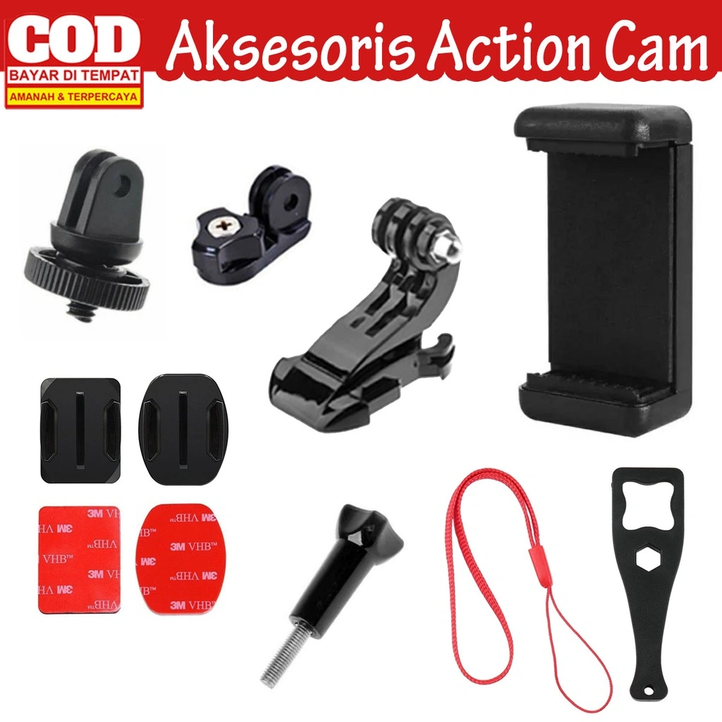 Aksesoris Mount Action Cam/ HP/ Gopro Sparepart Mur J Hook Adapter Clamp U Kunci Baut Tripod