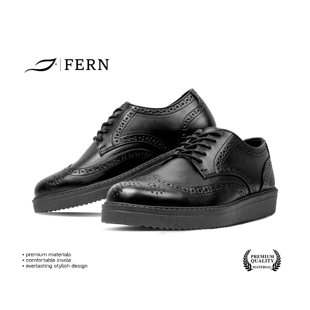 FERN - Hemlock | Sepatu Flat Derby Wingtip Brogues Hitam Casual Pria