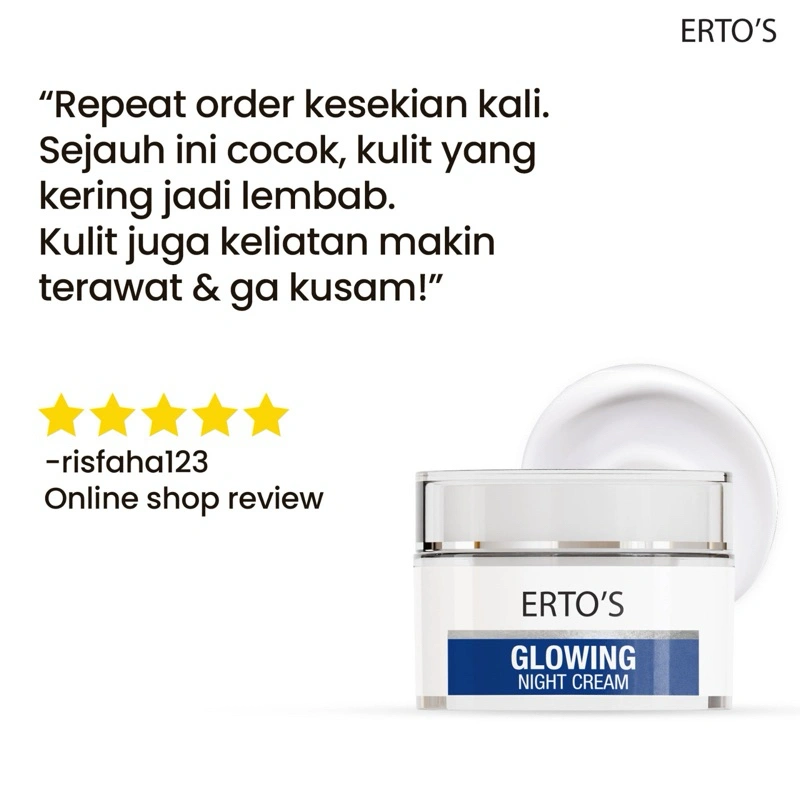 Erto's Glowing Night Cream Krim Malam Mencerahkan  Bikin Kulit Glowing Brightening Whitening Cream