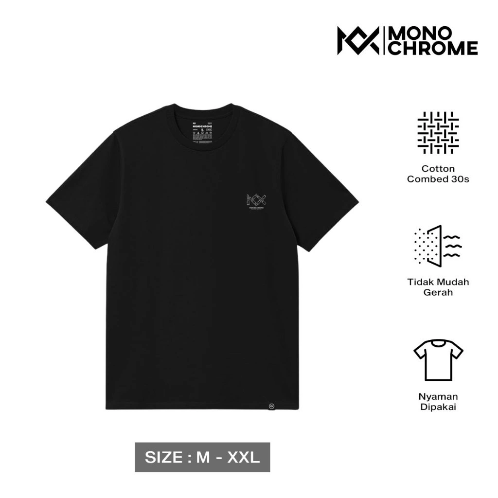 Monochrome Kaos Pria Lengan Pendek Cotton T-Shirt Dadar Gulung Tees Black