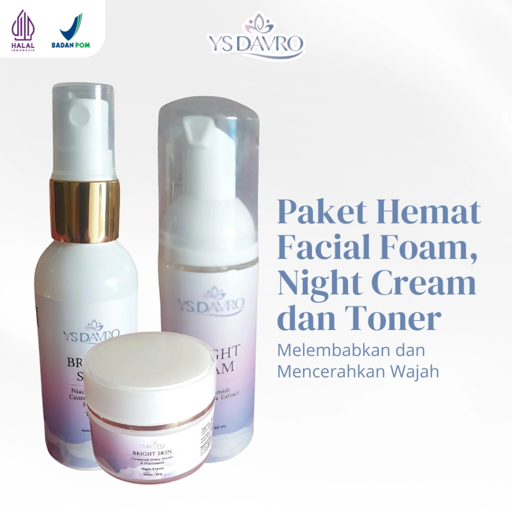 YS DAVRO Paket Hemat Facial Foam Night Cream Toner Melembabkan Mencerahkan Wajah Skincare BPOM