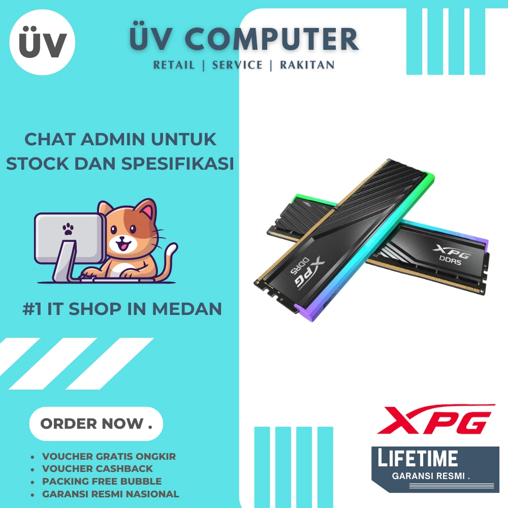 Memory RAM DDR5 | Longdimm | ADATA XPG Lancer Blade RGB 2x16GB | PC5 PC48000 6000MHz | Black Hitam | Garansi Lifetime
