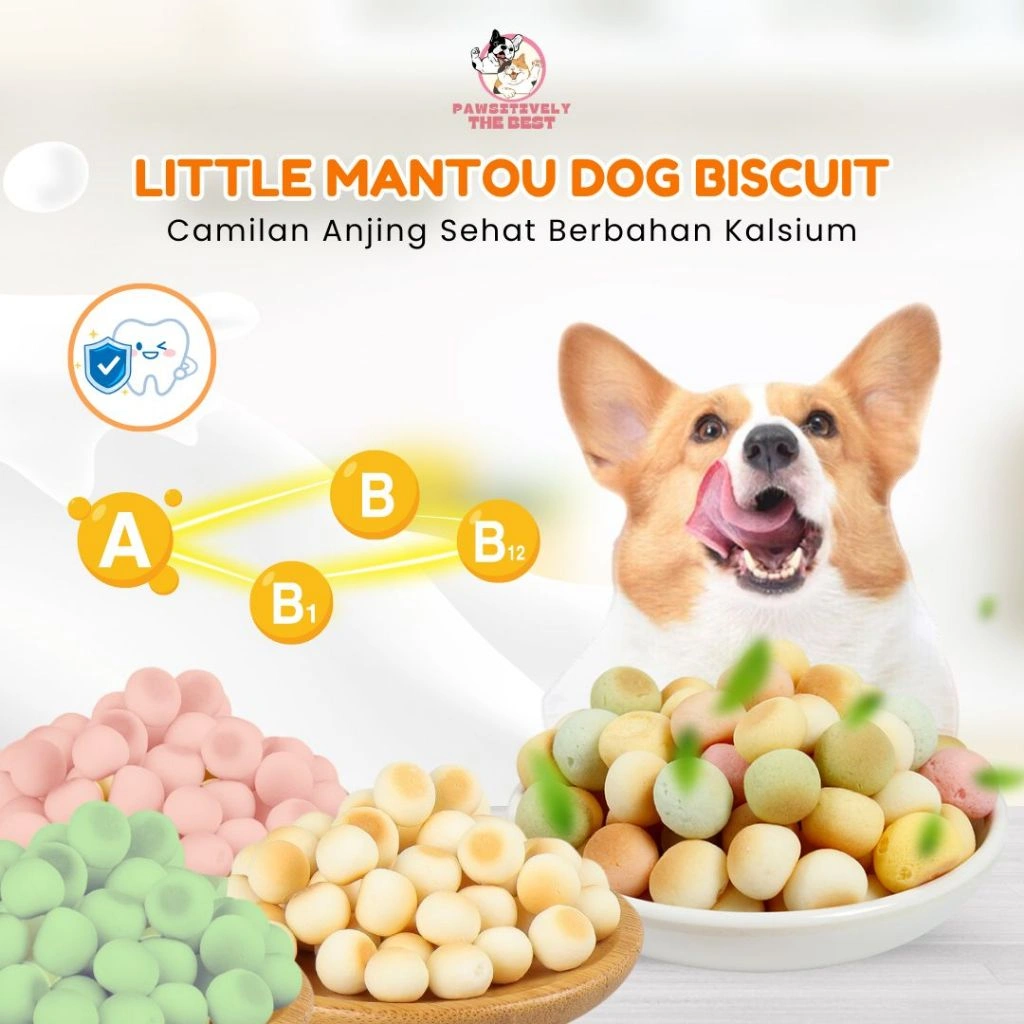 Little Mantou Dog Biscuit 60gram - Camilan Anjing Sehat Berbahan Kalsium, Daging Segar, Buah, dan Sayur - Dog Treat Cemilan Dog Snack Biscuit Anjing