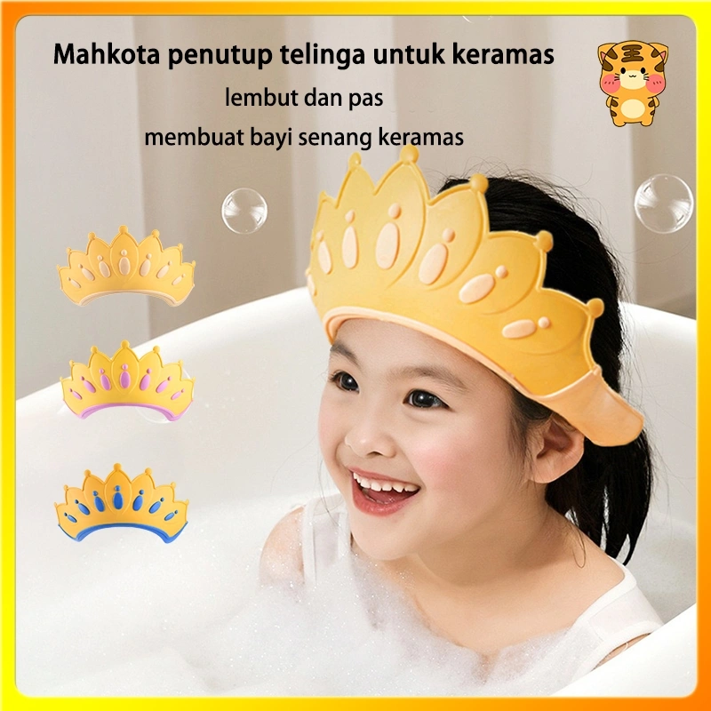 Topi Mandi Keramas Mahkota Anak Bayi Balita Baby Shower Cap Mahkota Peralatan Penutup Pelindung Kepala Mandi Anak C462