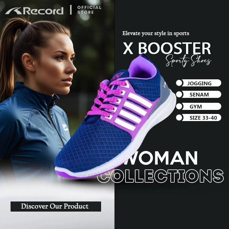 [RECORD SHOES] XBOOSTER Sneaker Perempuan Sepatu Olahraga Gym Senam Jogging Badminton POUNDFIT 37-40
