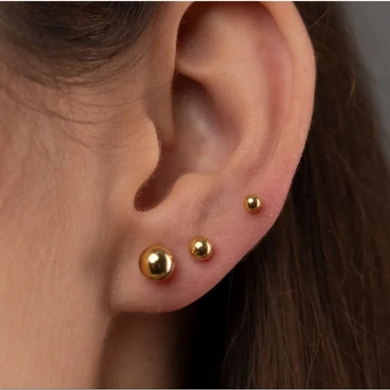 Korea Anting Stud Tusuk Anting Titanium Stell Emas Disain Hias Kristal Berlian Gaya Simple Untuk Wanita