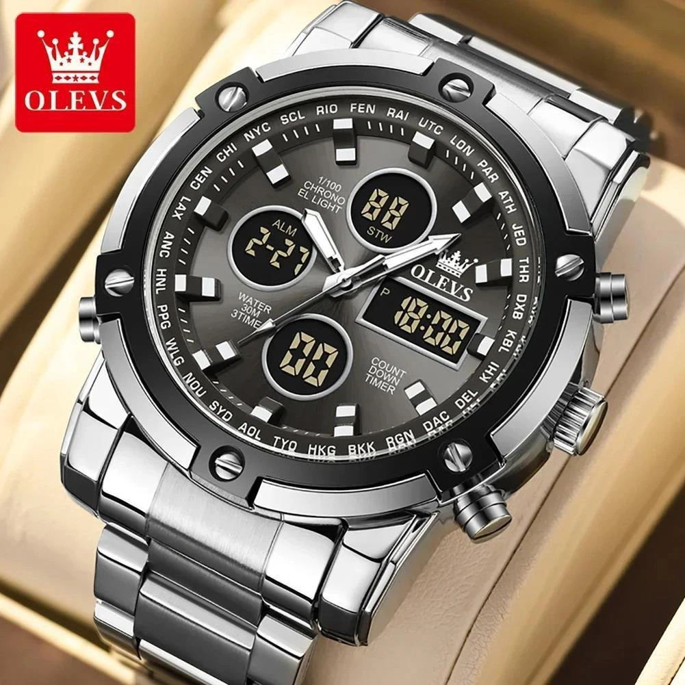 Jam Tangan Pria Anti Air Original Anti Karat Silikon Luxury Bercahaya Klender Quartz Watch Men Olevs