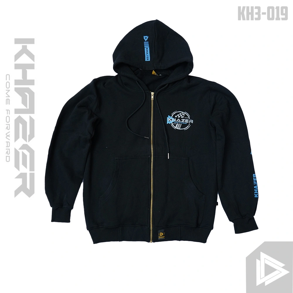 KHAZER Hoodie Zipper Full Black Indonesia Factory Unisex - KH3-019