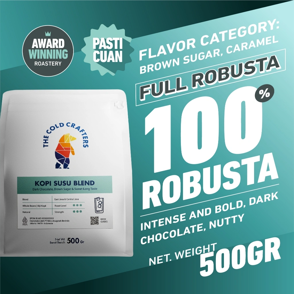 Kopi Susu Espresso Blend 100% Robusta 500gr Minuman Kekinian Biji Bubuk 100% Robusta Roasted Coffee Beans Biji Kopi Bubuk