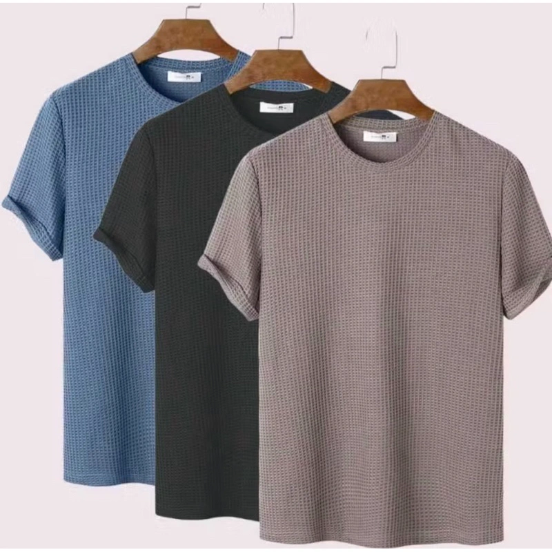 Paket 3pcs Kaos Waffle Knit Polos Lengan Pendek / Kaos Polos Waffle Lengan Pendek
