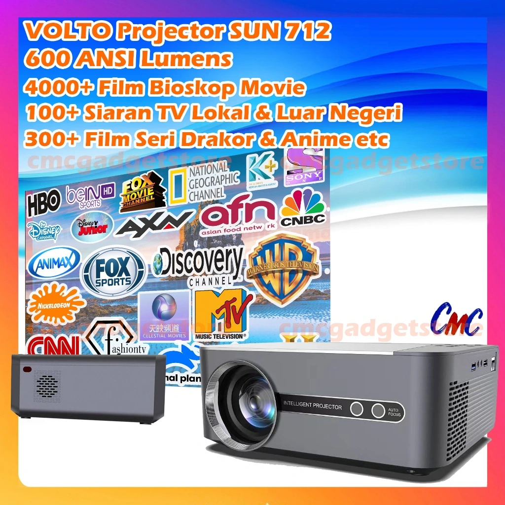 VOLTO Sun 708 Projector 1080P Full HD Android 13.0 Bluetooth Proyektor 2.4+5G Wifi 6 Portabel LCD Support 4K Outdoor Home Theater Android TV Box