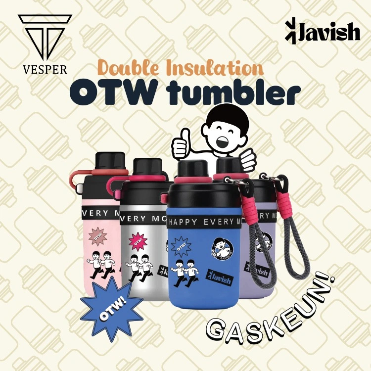 Javish OTW tumbler double insulation cup cartoon 420ml premium stainless 316 / botol minum bekal anak sekolah kids water bottle portable handle