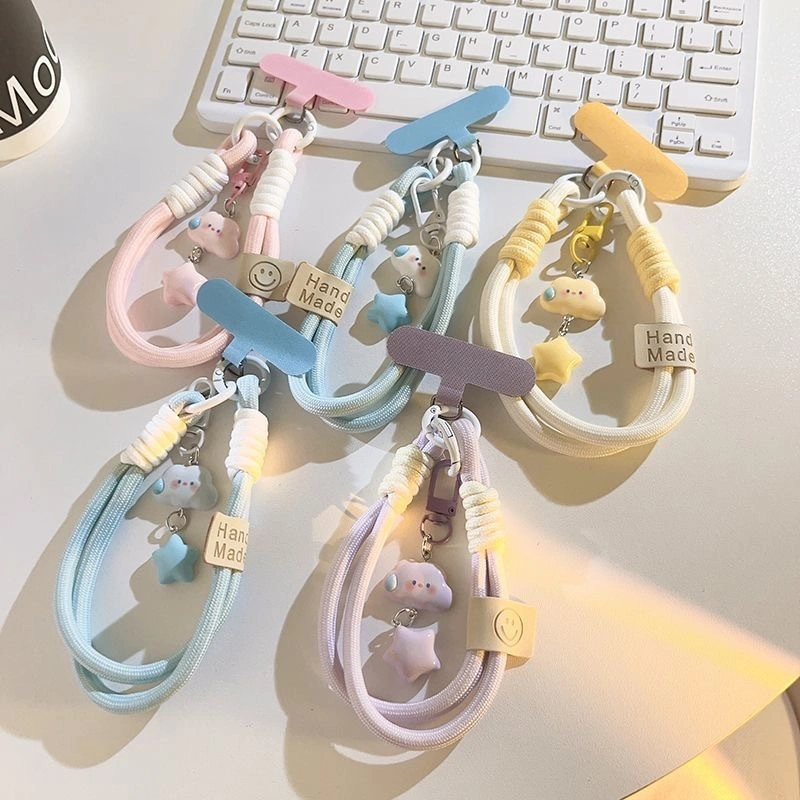 Gantungan Kunci Tali Ponsel Liontin Bintang Awan Putih Fungsi Gantungan Kunci Liontin Rantai Gantung Casing Ponsel Universal