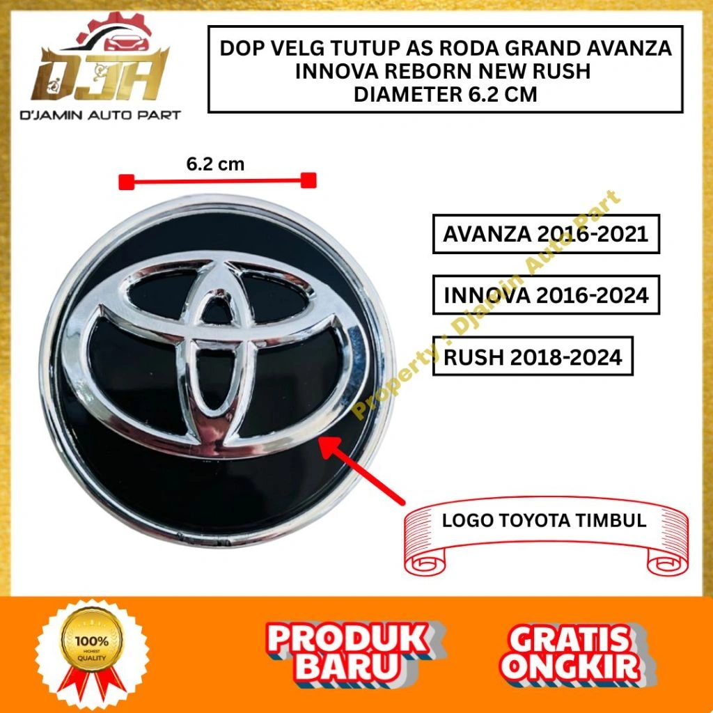 Dop Velg Tutup As Roda Grand Avanza Innova Reborn New Rush Logo Chrome Timbul Diameter 6.2 Cm