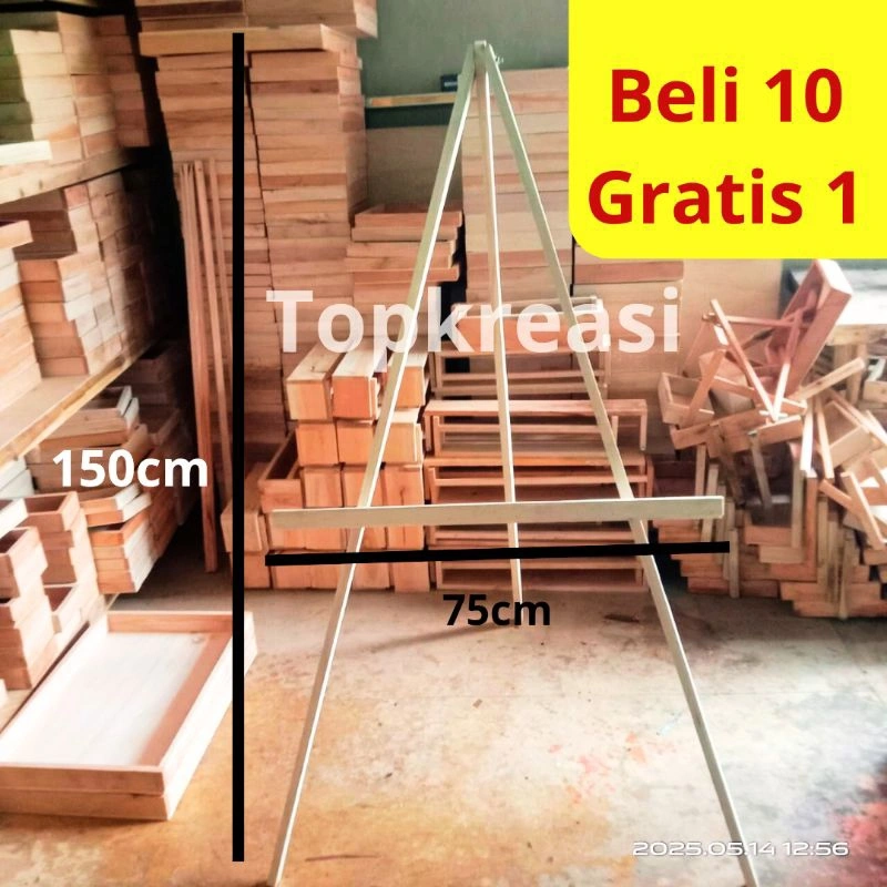 TS150 Standing Poto Kayu Tinggi 150cm | Tripod Stand Foto Wooden Frame Easel