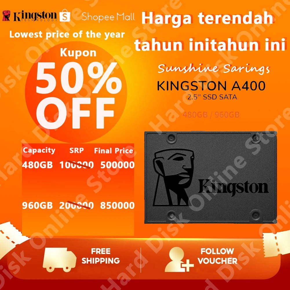 SSD Kingston A400 480GB/960GB SSD 2.5" SATA 3 Internal Solid State Drive With Garansi 3 tahun