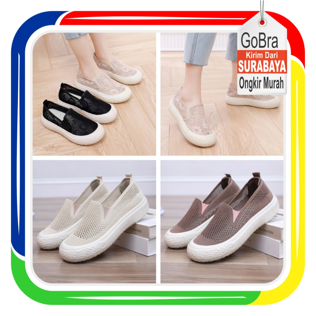 Gobra ♕ SEP044 (Tanpa Kotak) Sepatu Sneakers Wanita Motif Renda Kasual Jalan Jalan Sporty Model Korea Fashion Casual Sport Olahraga COD
