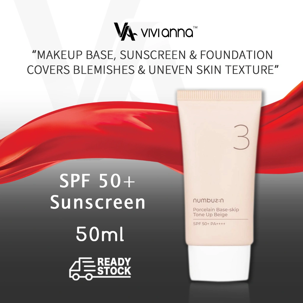 ⚡FLASH SALE⚡Korea Numbuzin No.3 Sunscreen 50ml, Numbuzin Tinted No.3 Porcelain Base-Skip Tone Up Beige , Numbuzin No.3 Makeup Base Concealer Glow Glass Acne Skin Num/buzin Isolasi Tabir Surya, Mencerahkan