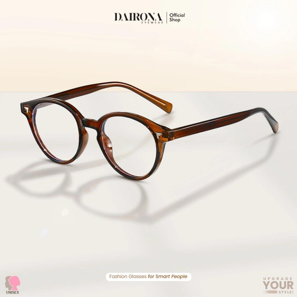 Dairona Eyewear Frame Kacamata Minus Photocromic Anti Blueray Anti Radiasi Bluecromic Kacamata Fashionable Pria Wanita Bentuk Bulat Bahan TR-90+Metal GS-TR28021