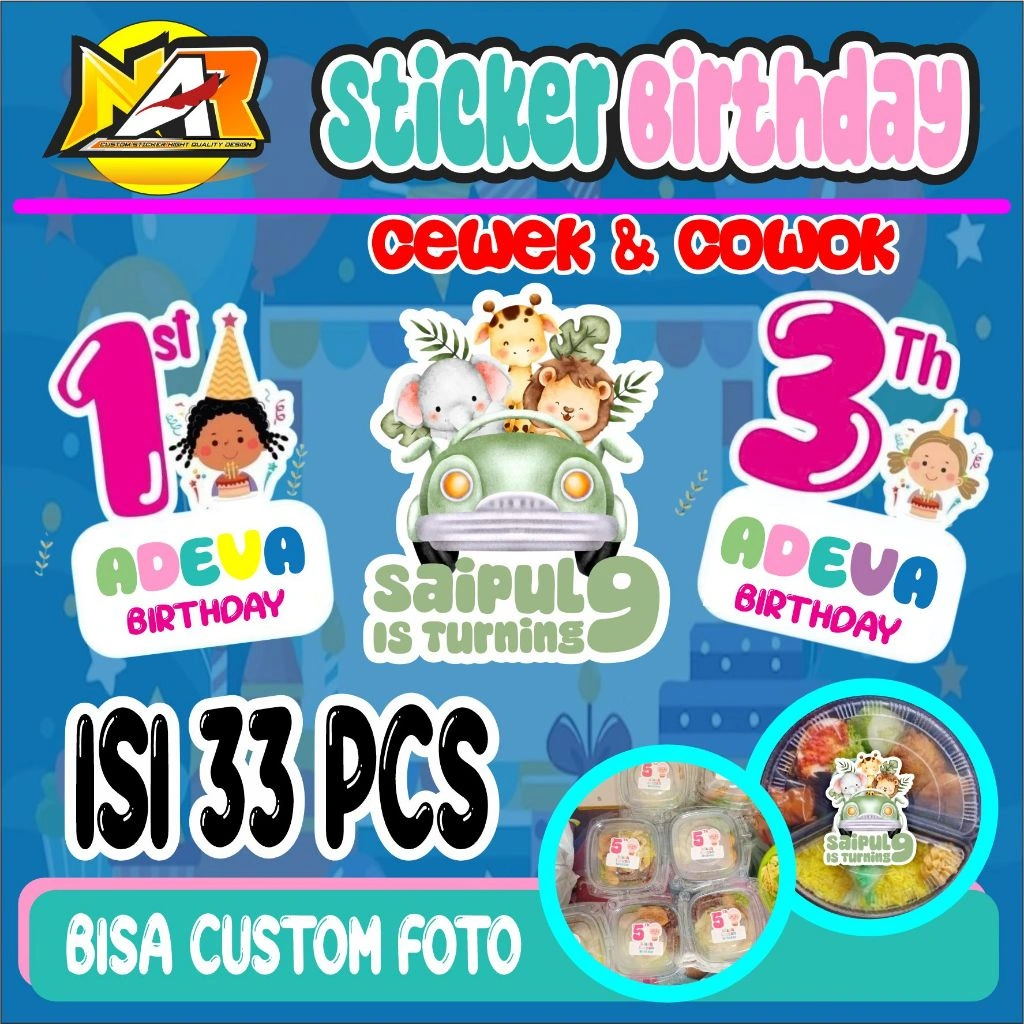 ISI 33 PCS STICKER ULANG TAHUN ANAK STICKER KARAKTER BENTO BIRTHDAY STICKER ANAK SOUVENIR