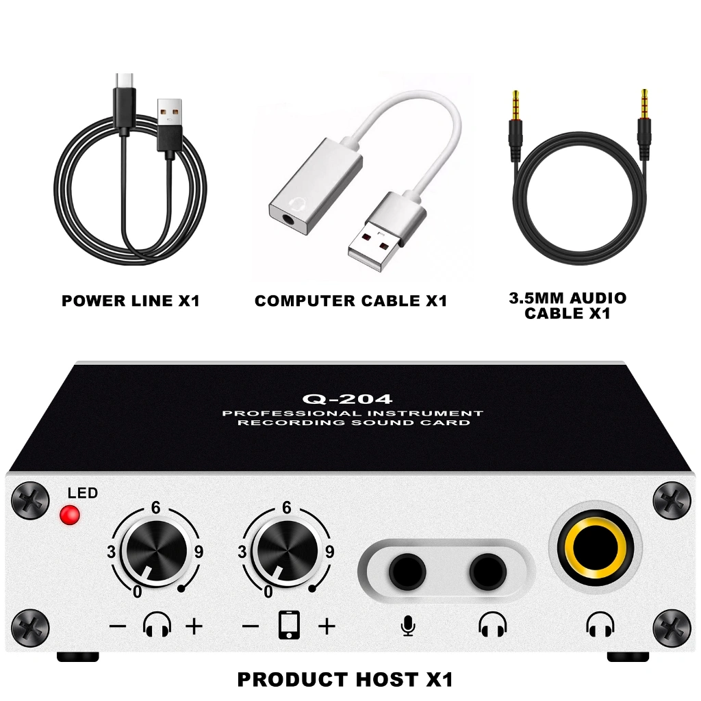 Audio Interface external guitar recording sound card can be connected to mobile phone/Computer 5V power supply support computer/mobile phone 24bit/96kHz power supply