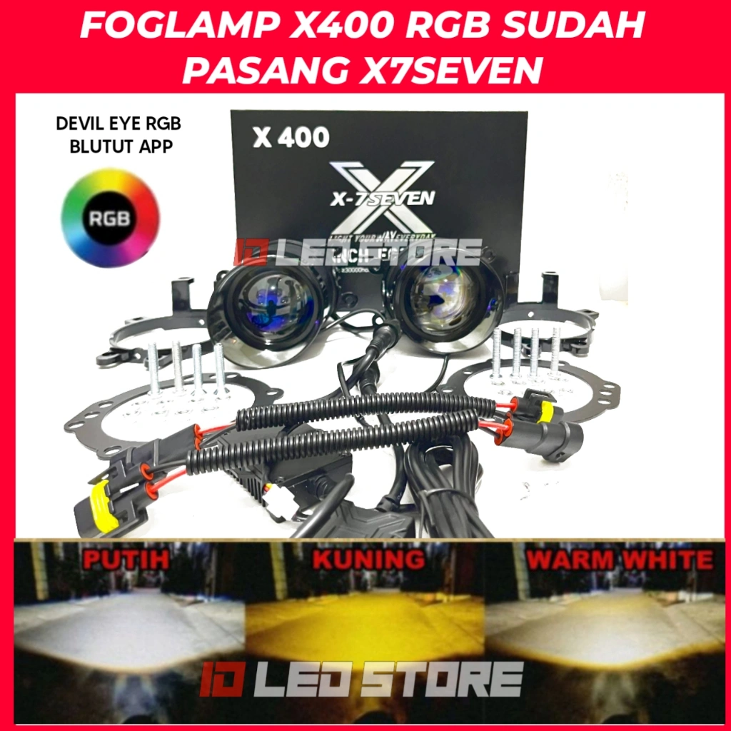 BILED FOGLAMP X400 X-7SEVEN 3 WARNA UNIVERSAL 3 INCH 50 WATT DEVIL EYE MERAH DAN ICE BLUE FOGLAMP 3 WARNA ORIGINAL X7SEVEN