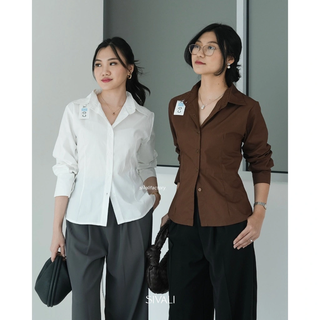 SIVALI Saint Fitted LongSleeve Shirt - Kemeja Wanita Slim Effect Atasan Wanita Lengan Panjang Casual/Kerja | 1940