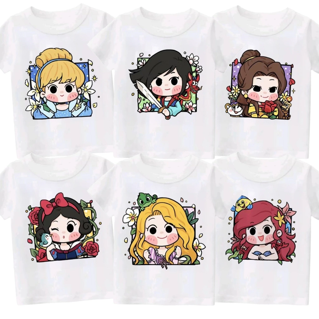 Herlin Collection_PRINCESS CINDERELLA MULAN FROZEN AND FRIENDS 12_Kaos Anak Perempuan_PUTRI SALJU ARIEL MERMAID RAPUNZEL