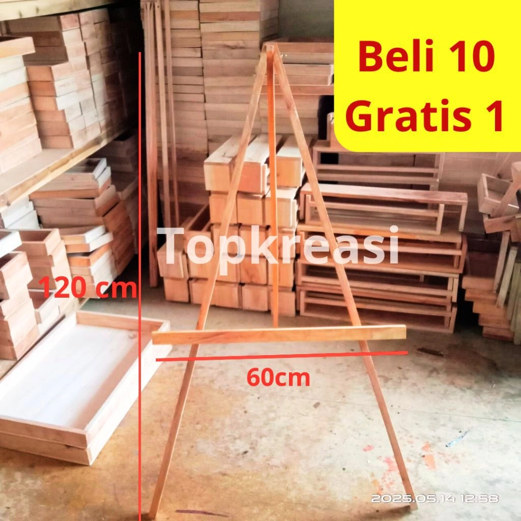 Standing Poto Kayu Tinggi 120cm Tripod Stand Foto Wooden Frame Easel