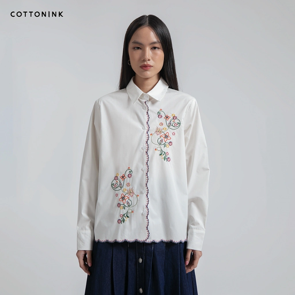 COTTONINK - Atasan Kemeja Wanita Off-white Embroidery Efta #FallWinter2025