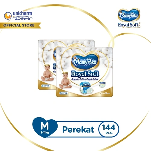 MamyPoko Royal Soft Organic Cotton - M 72 - Popok Tape - 2 Packs