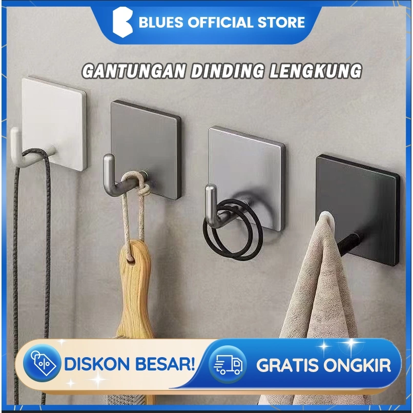 Gantungan Dinding Minimalis Lengkung Hook Hanger Stainless Steel 5PCS tanpa lubang kait gantung pakaian kamar mandi
