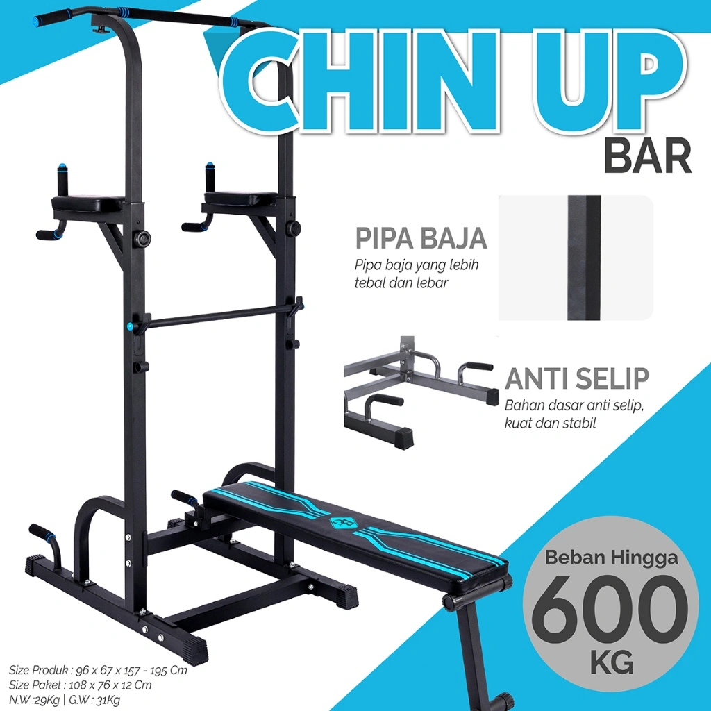 HTD SPORT Pull Up & Push Up Bar Adjustable Home Gym Chin Up Station Stabil Multifungsi