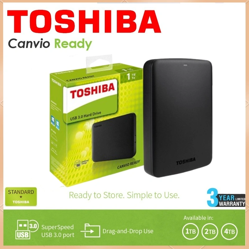 Toshiba Hard Drive Eksternal 1TB 2TB Hard Drive Penyimpanan Data Eksternal Cocok untuk PC Laptop Windows Siap Hard Drive Eksternal Portabel