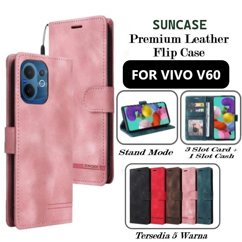Casing VIVO V60 model flip buka tutup case kulit ada tempat foto dan kartu juga tali hp flip cover