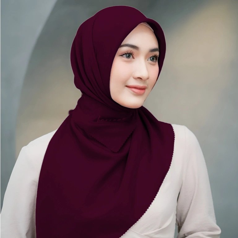 HARRAKU Hijab Voal Segiempat Polos Warna Burgundy